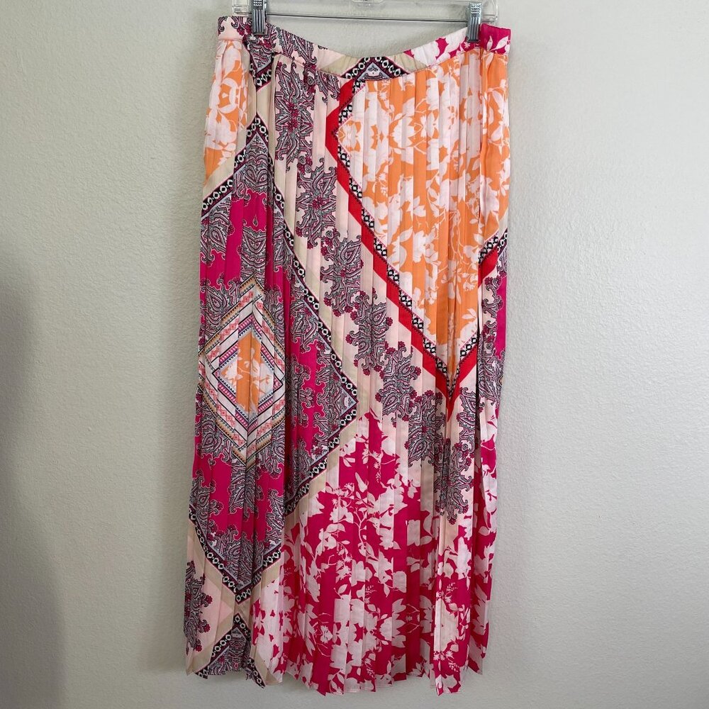 Chicos Size Large Multicolor Pleated Maxi Skirt Floral Paisley Print Lined - Picture 8 of 9